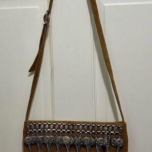 Express Tan Crossbody Bag with Silver Detailing